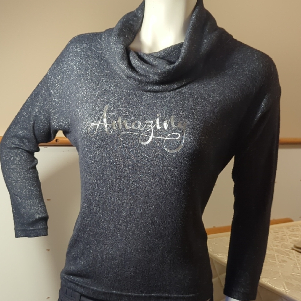 Laura Women's Sparkling Gray Cowl Neck Sweater